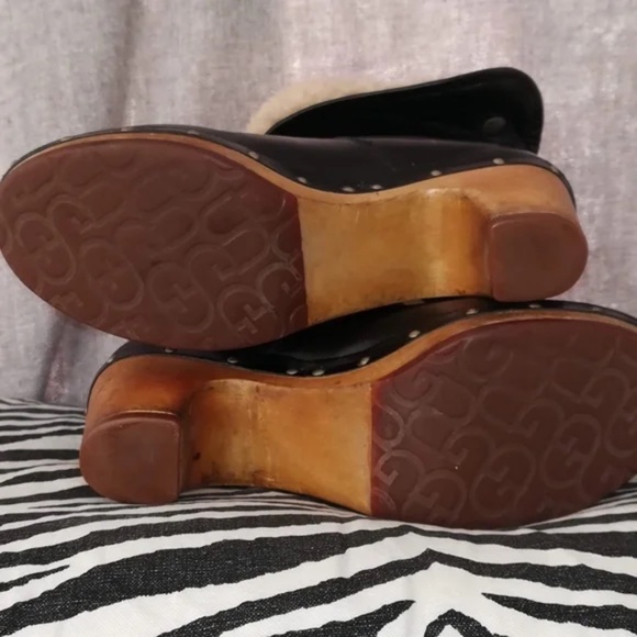 UGG boots leather wooden heels shearling fold-down‎ "Lynnea" US 6 - Picture 4 of 6